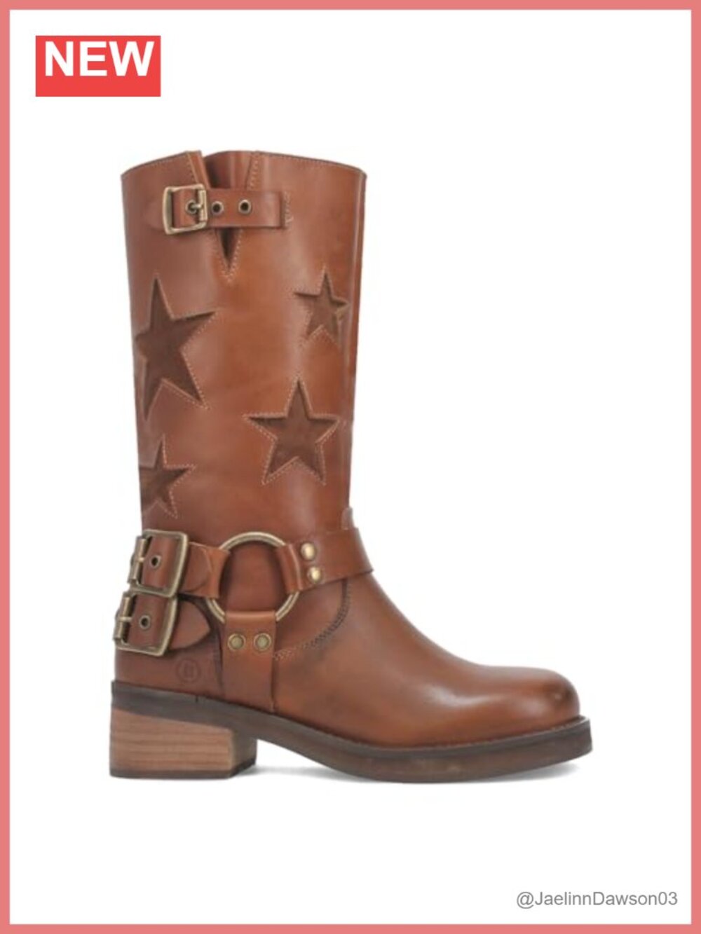 Dingo Women's Leather Mid Calf Pull On Motorcycle Boots Round Toe Block Heel